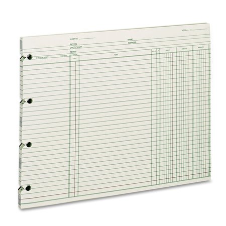 WILSON JONES Ledger Sheets, 9.25x11.88", Green, PK100 WGN2DA